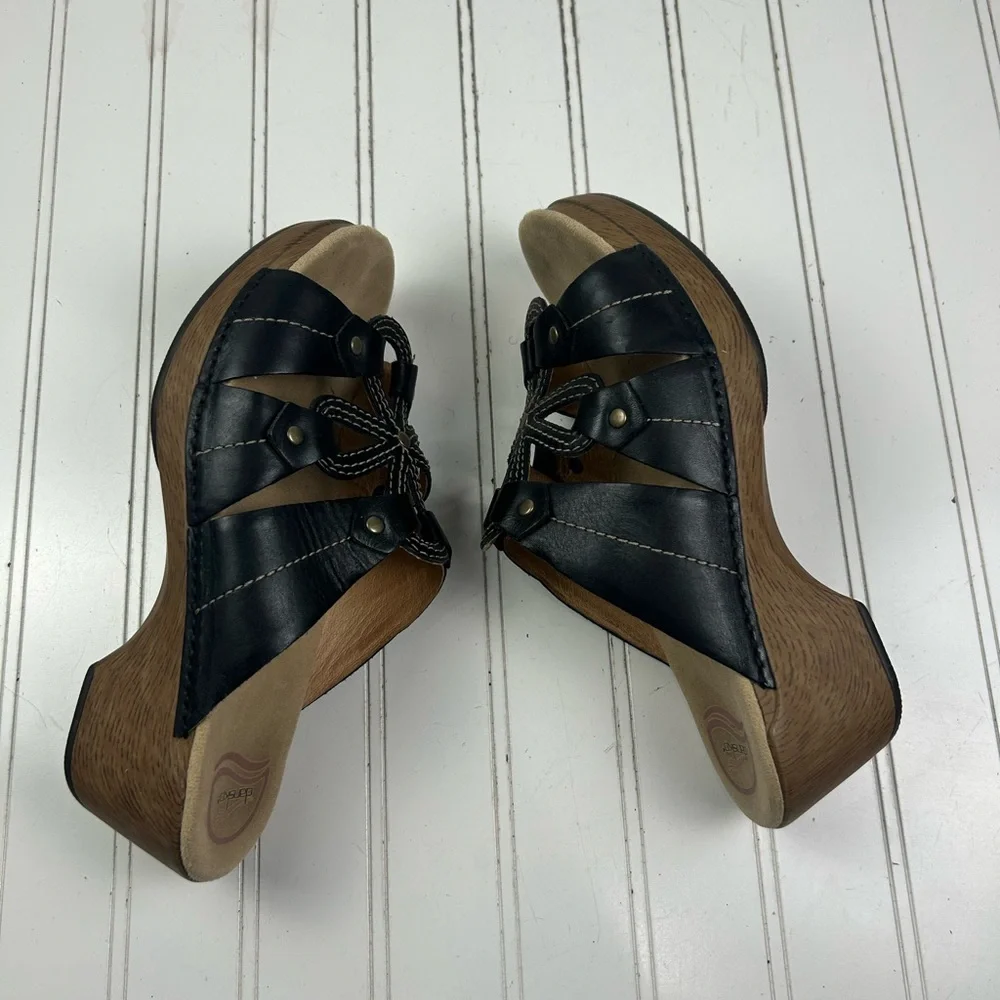 Dansko Serena Black Leather Slide Sandals Women’s Size 9-9.5